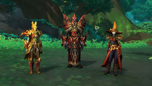 The Class Armor sets for (left to right) Paladin, Druid and Mage obtained in Amidrassil, the Dream's Hope raid in World of Warcraft: Dragonflight Patch 10.2.